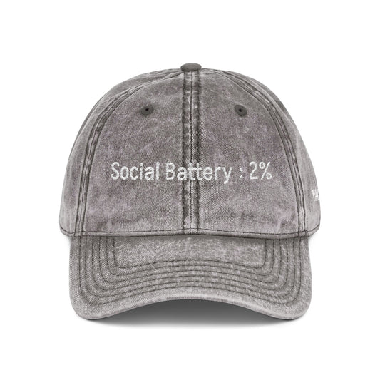 Social Battery- Vintage Embroidered Baseball Cap