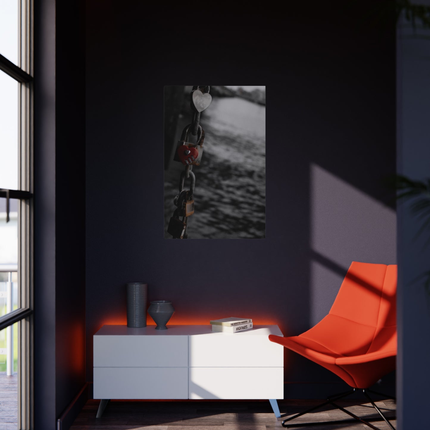 Love Lock Foam Board Print - Moody Black & White Romance Wall Art