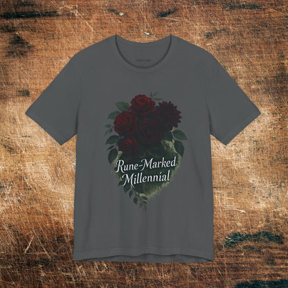 Rune-Marked Millennial Tee — Dark Floral Heart Graphic T‑Shirt