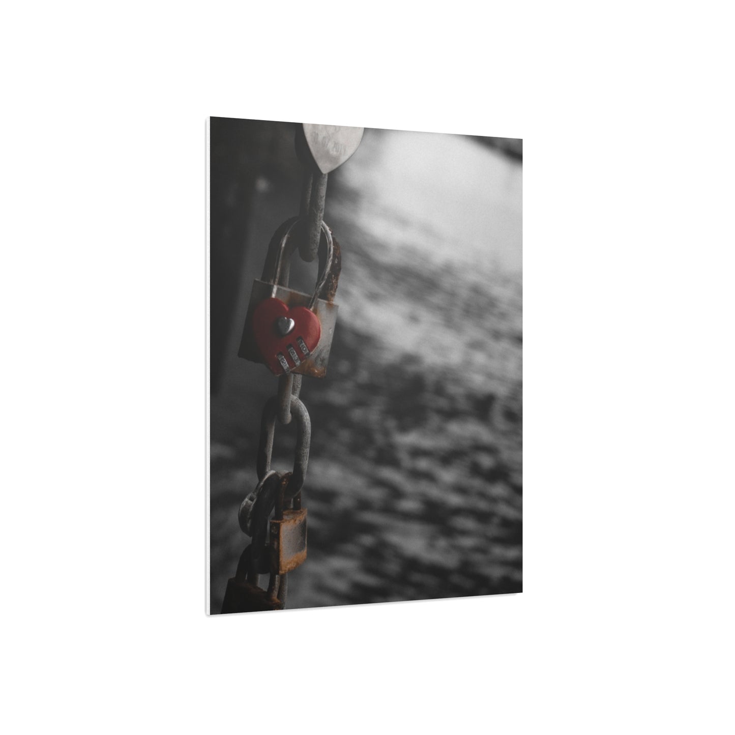 Love Lock Foam Board Print - Moody Black & White Romance Wall Art