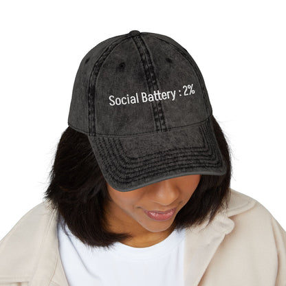 Social Battery-  Vintage Embroidered Baseball Cap