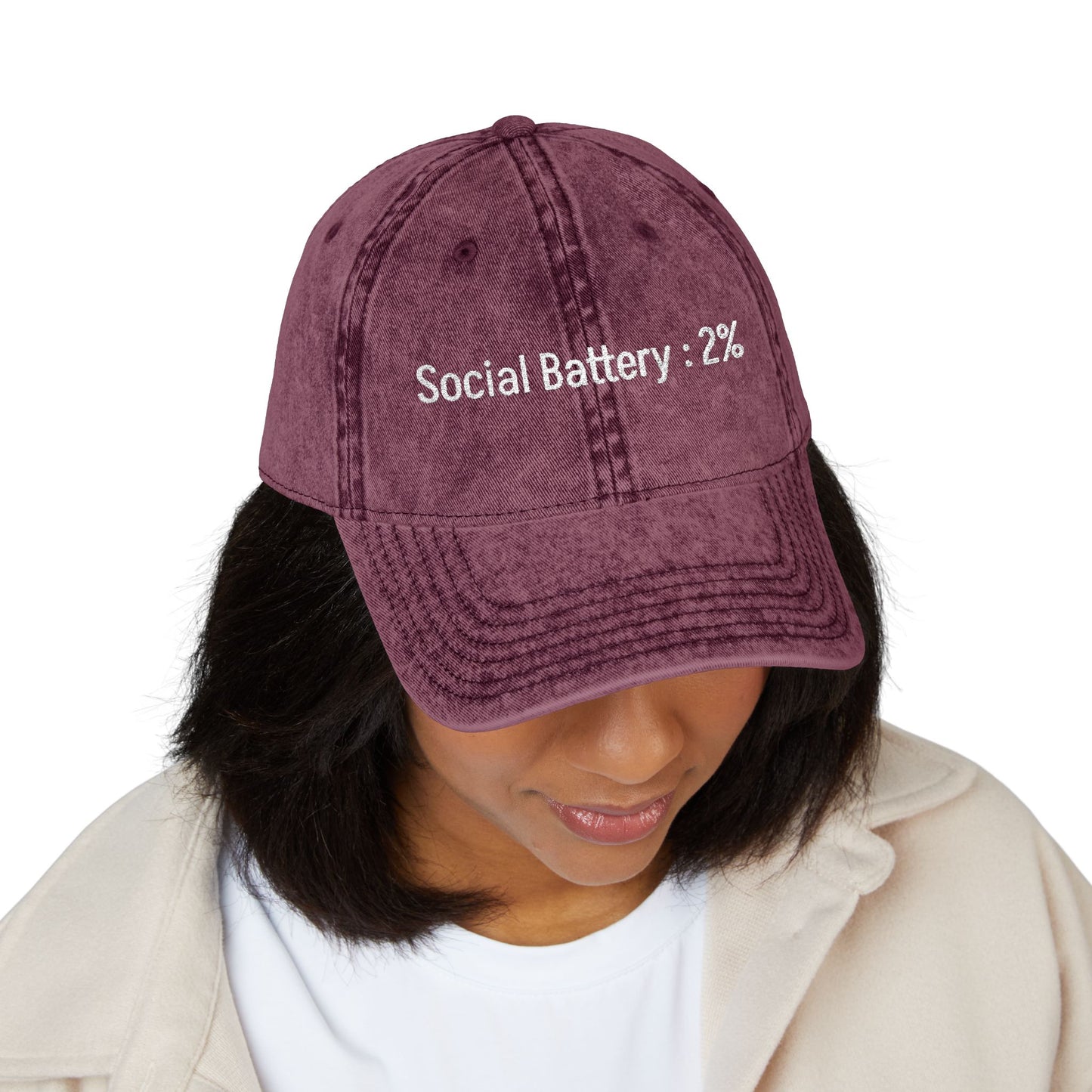 Social Battery-  Vintage Embroidered Baseball Cap