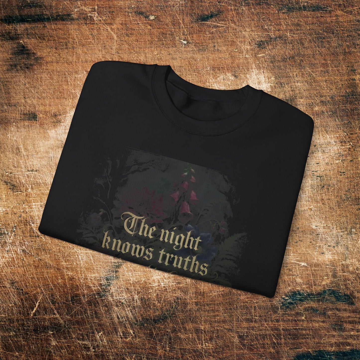 “The Moon Knows My Secrets” Floral Gothic Quote - Crewneck Sweatshirt